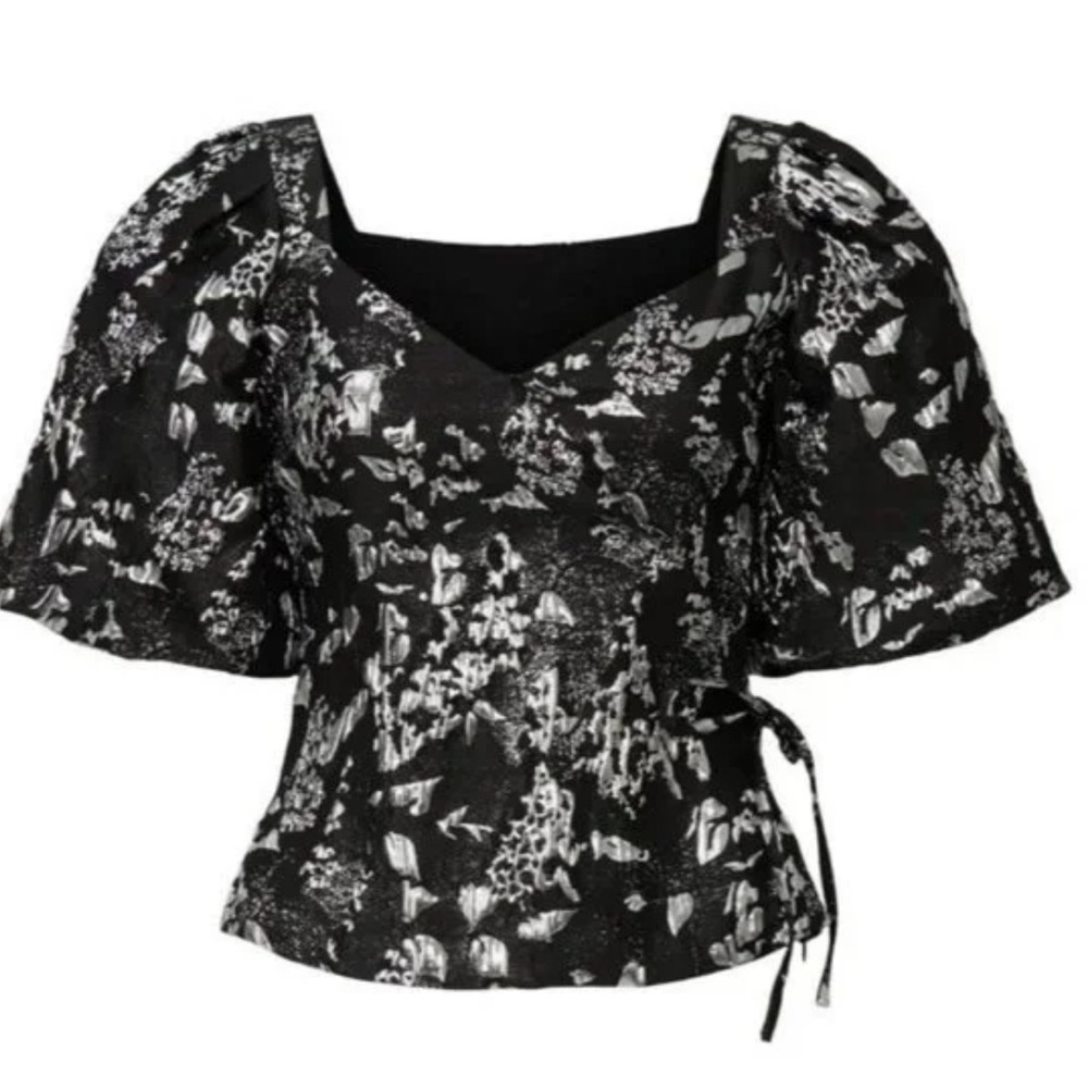 Rent the runway sz 8 black and silver Taylor metallic wrap top jonathan Simkhai